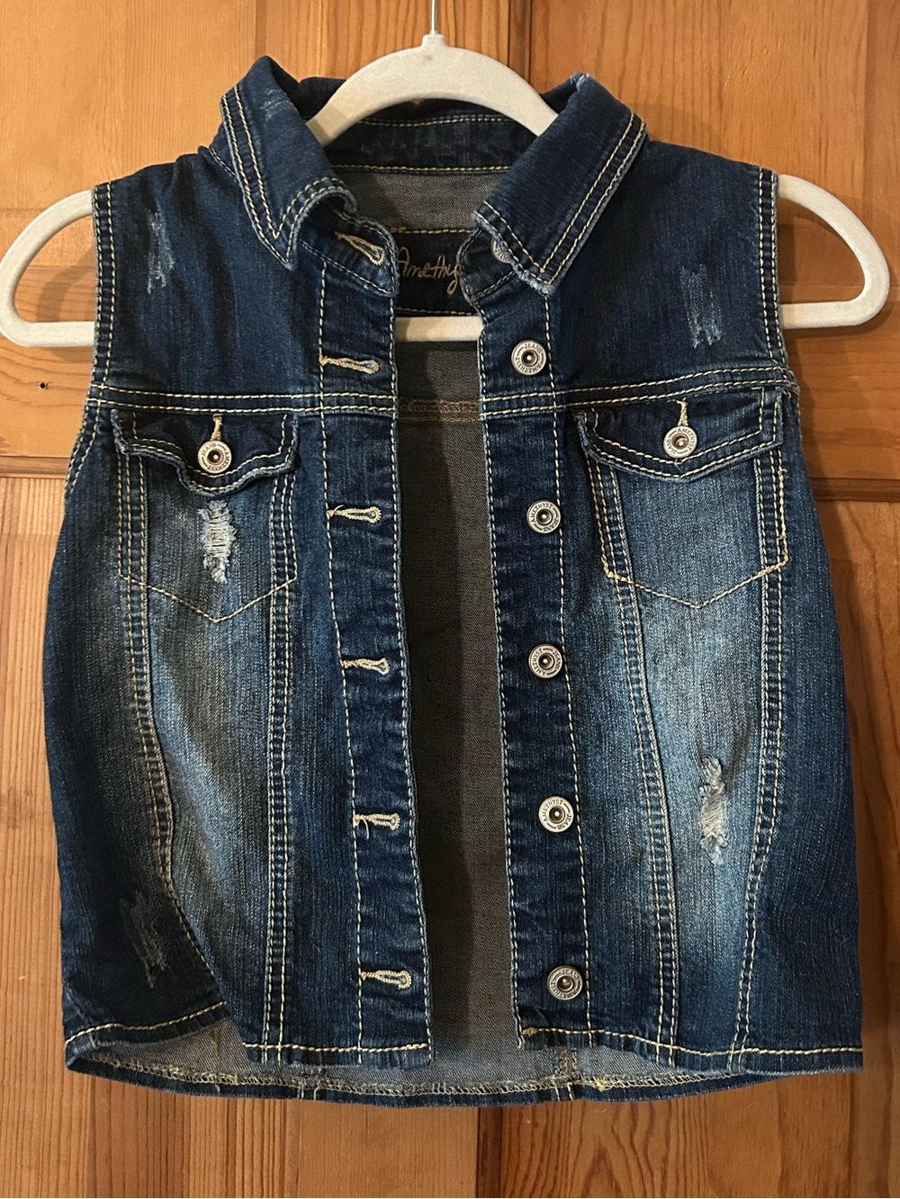 Amethyst Jeans Dark Blue Distressed Denim Vest
